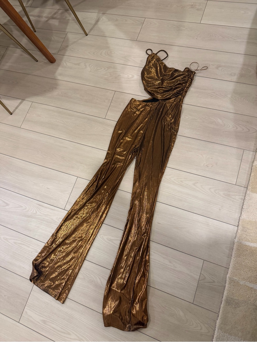 Metallic Bronze Cut Out Jumpsuit